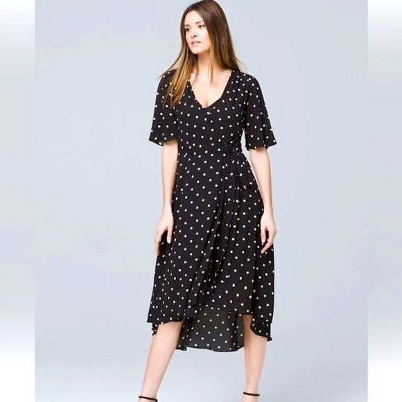 White House Black Market Polka Dot High Low Wrap Dress Size Small - Picture 1 of 10